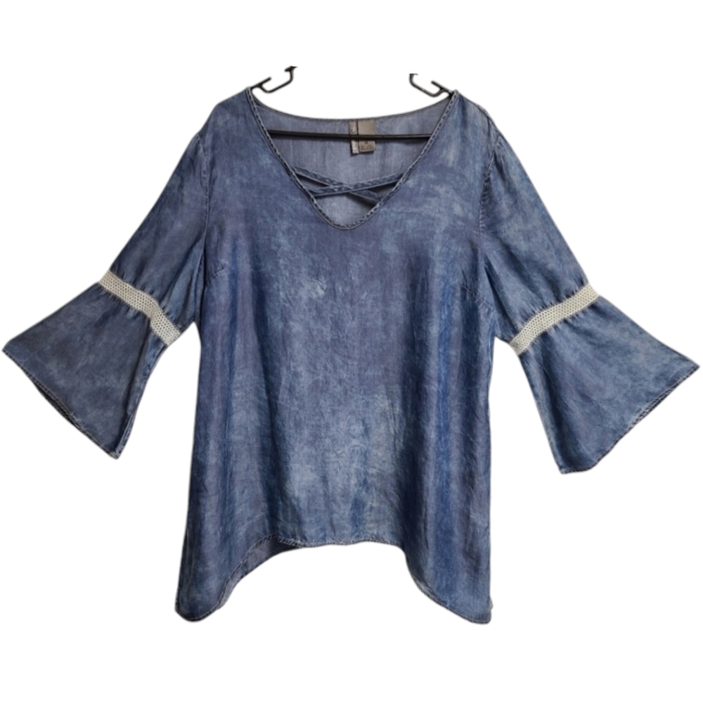 New Directions chambray top XL bell sleeve top XL 3/4 length sleeve top XL flowy